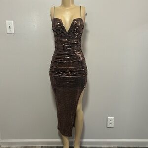 Asymmetrical Sequin Dress - Bronze